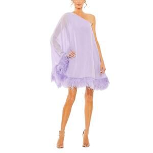Mac Duggal One Shoulder Chiffon Feather Trim Mini Cocktail Dress Purple Size 10